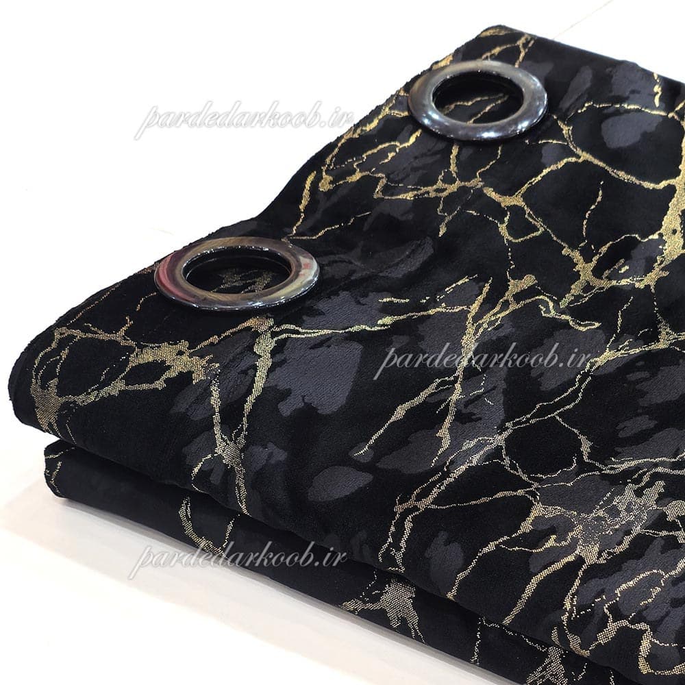 پرده پانچ آماده مخمل طلاکوب مشکی ارتفاع 280 سانت