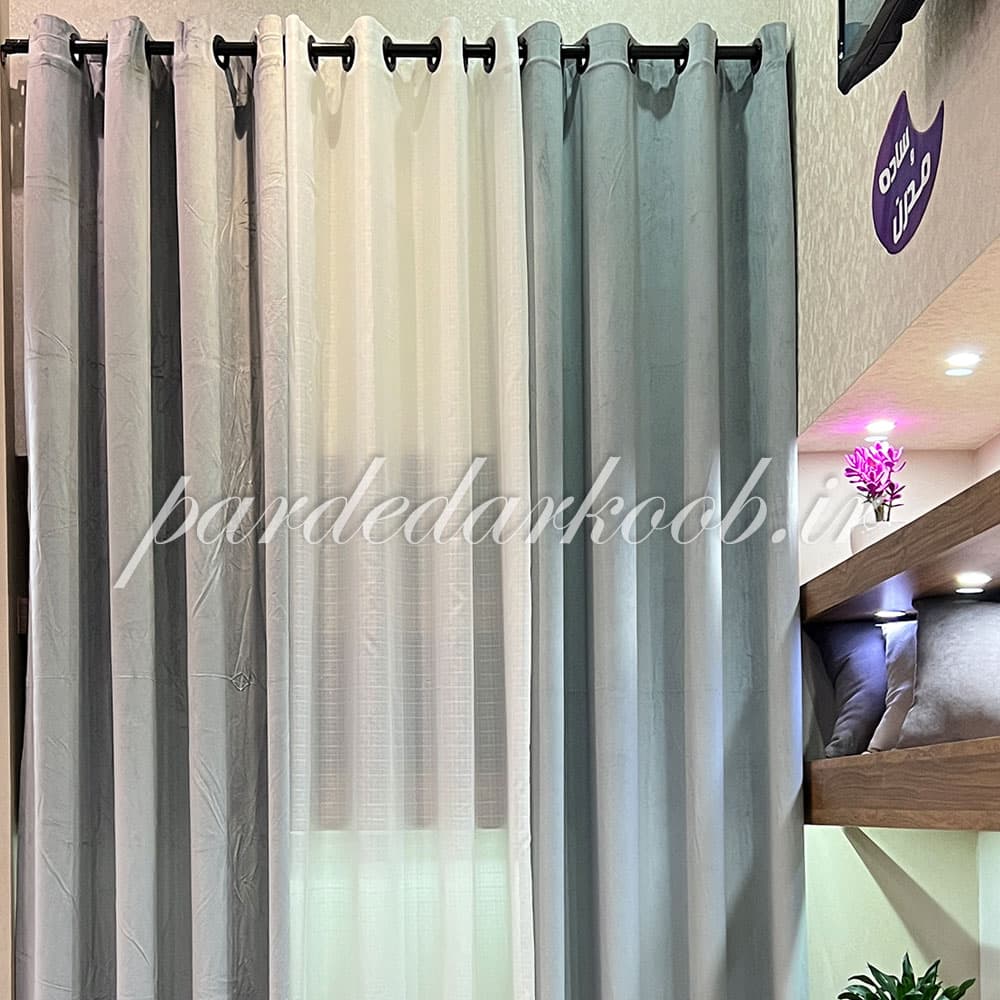 پرده پانچ آماده مخمل طوسی روشن ارتفاع 280 سانت — تصویر ۱۰