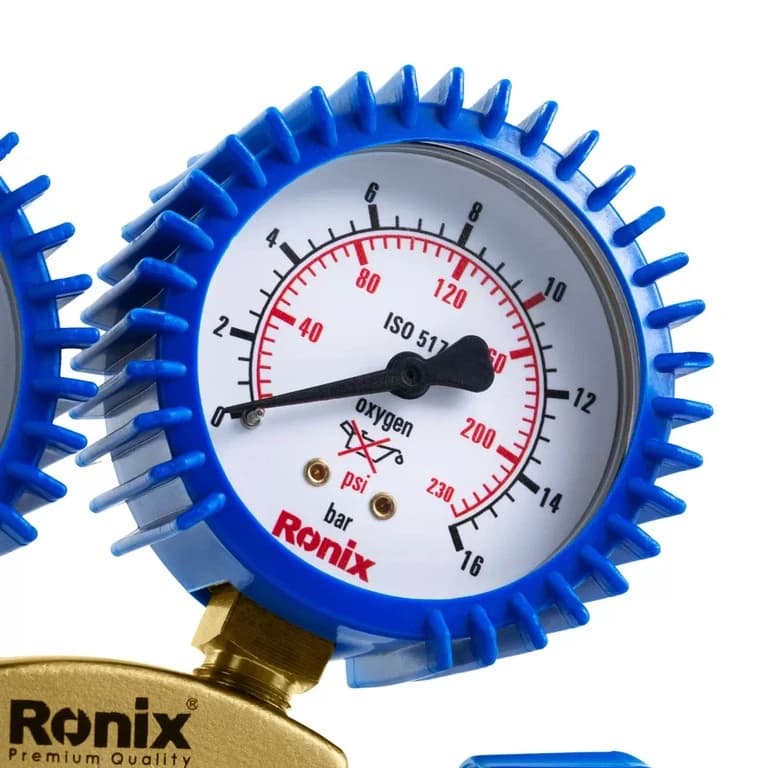 مانومتر اکسیژن رونیکس مدل RH-4510 | رگلاتور اکسیژن برنجی با گیج دوگانه — تصویر ۳