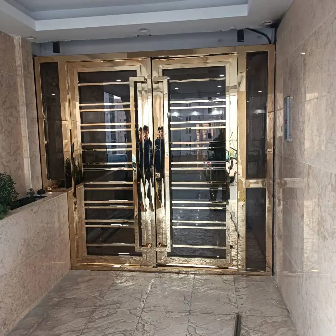درب استیل لابی طلایی دو لنگه کد 313 — تصویر ۴