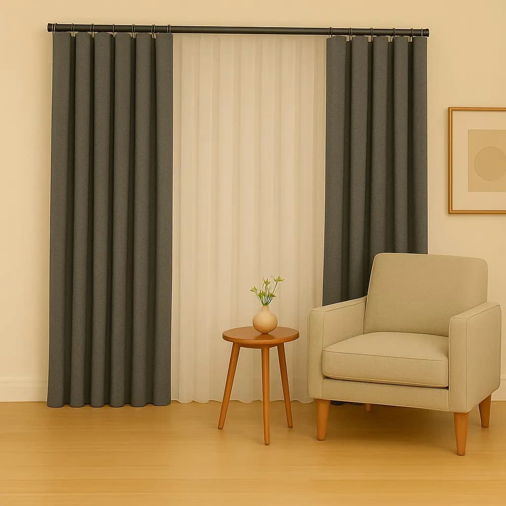 پرده مینیمال ترکیب حریر و کتان طوسی تیره کد 44