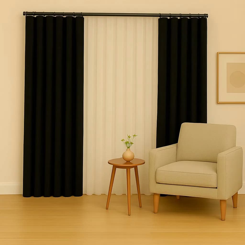 پرده مینیمال ترکیب حریر و کتان مشکی کد 45