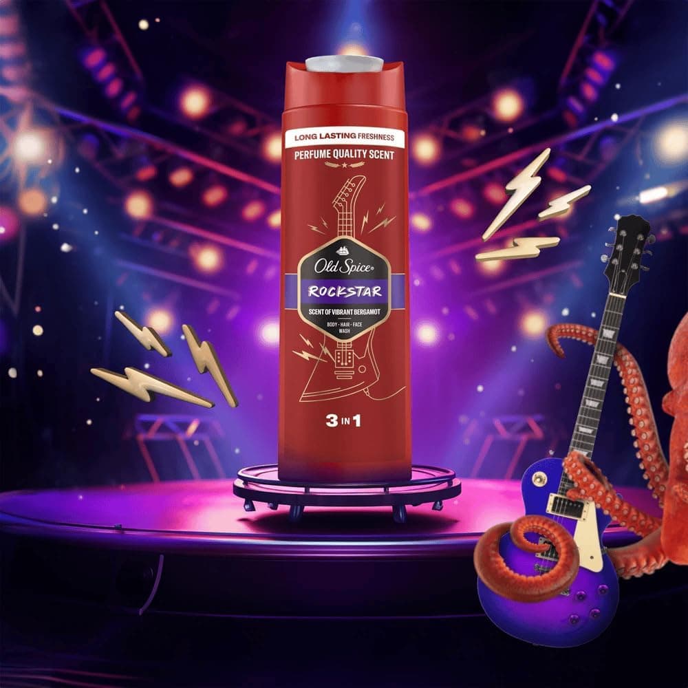 شامپو مردانه 3 در 1 اولد اسپایس Rockstar با رایحه ترنج حجم 400 میل — تصویر ۳