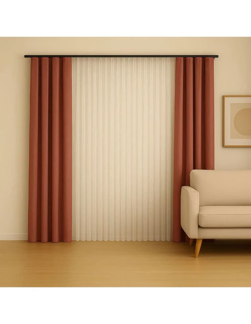 پرده مینیمال ترکیب حریر و مخمل گلبهی کد 48
