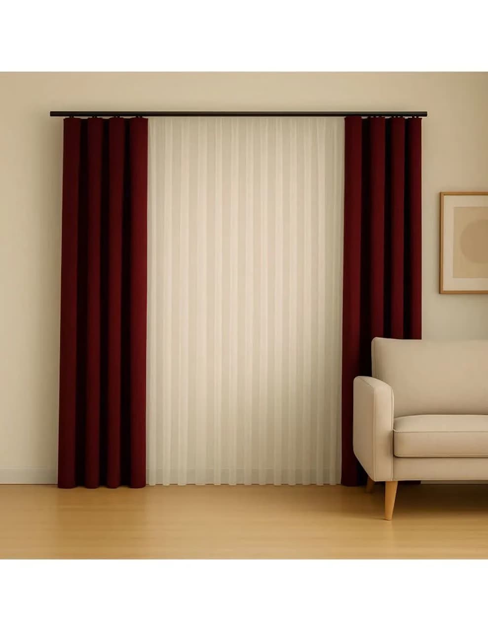 پرده مینیمال ترکیب حریر و مخمل زرشکی کد 55