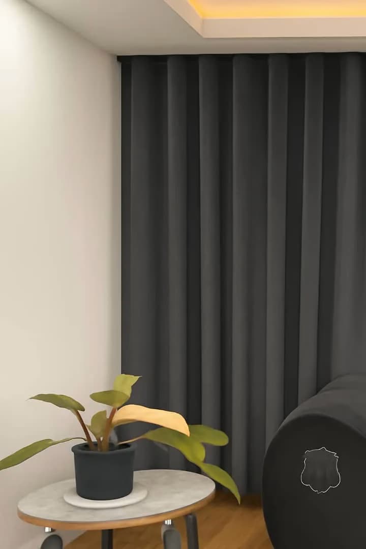 پرده مینیمال مخمل ساده طوسی تیره کد 28 — تصویر ۳