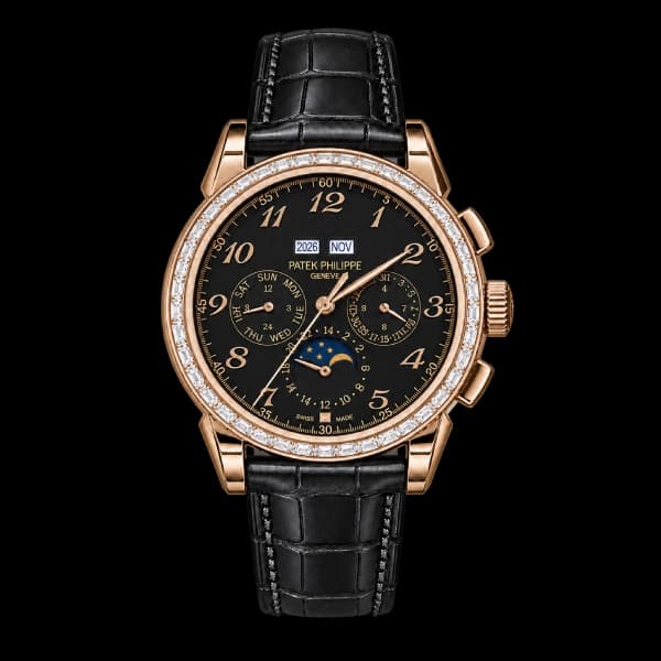 پتک فیلیپ Grand Complications Perpetual Calendar Chronograph Custom با قاب رزگلدرنگ، بزل نگینکاریشده و صفحه مشکی — تصویر ۲