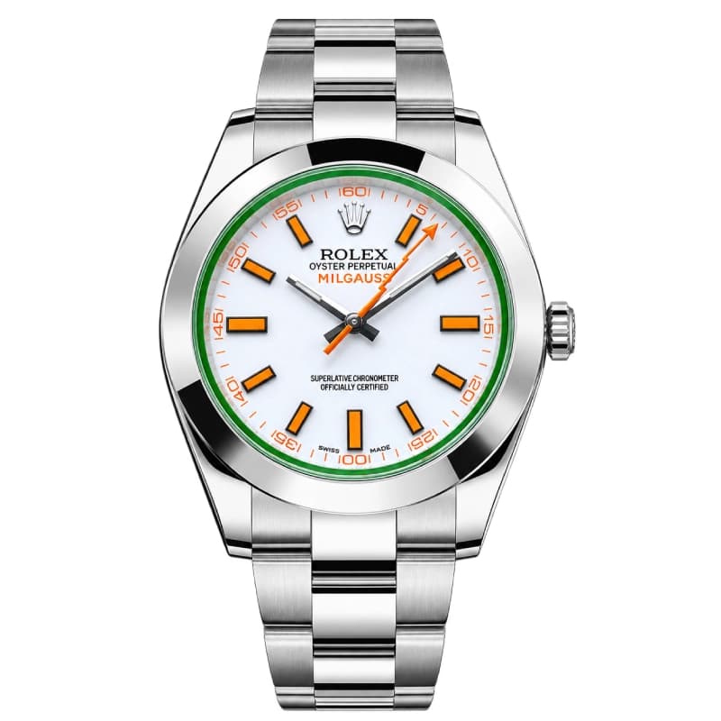 رولکس Milgauss 40 مشکی | شیشه سبز و عقربه صاعقه‌ای نارنجی | رفرنس 116400GV — تصویر ۶