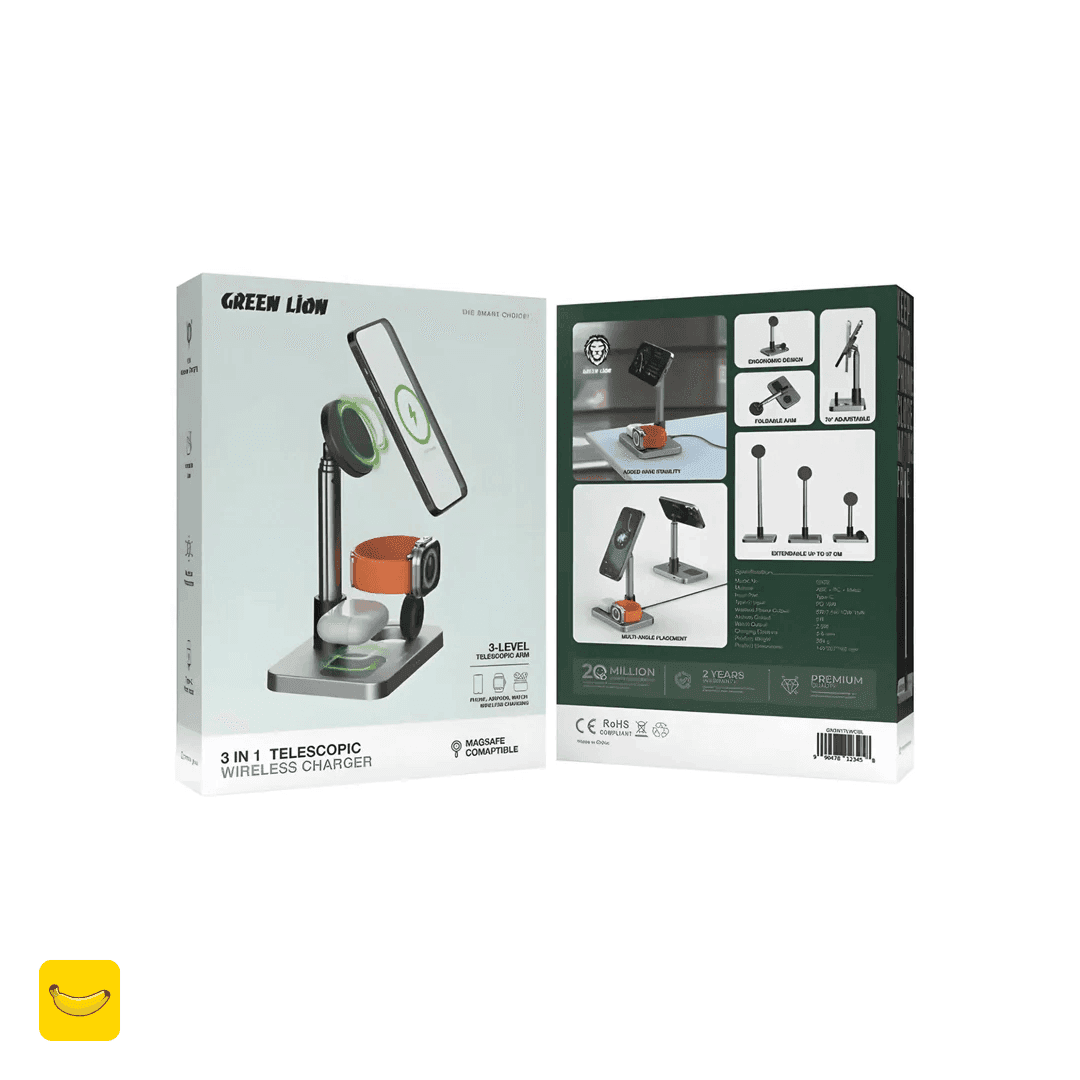 استند و شارژر وایرلس 3 کاره گرین لاین مدل TELESCOPIC 3in1 — تصویر ۲