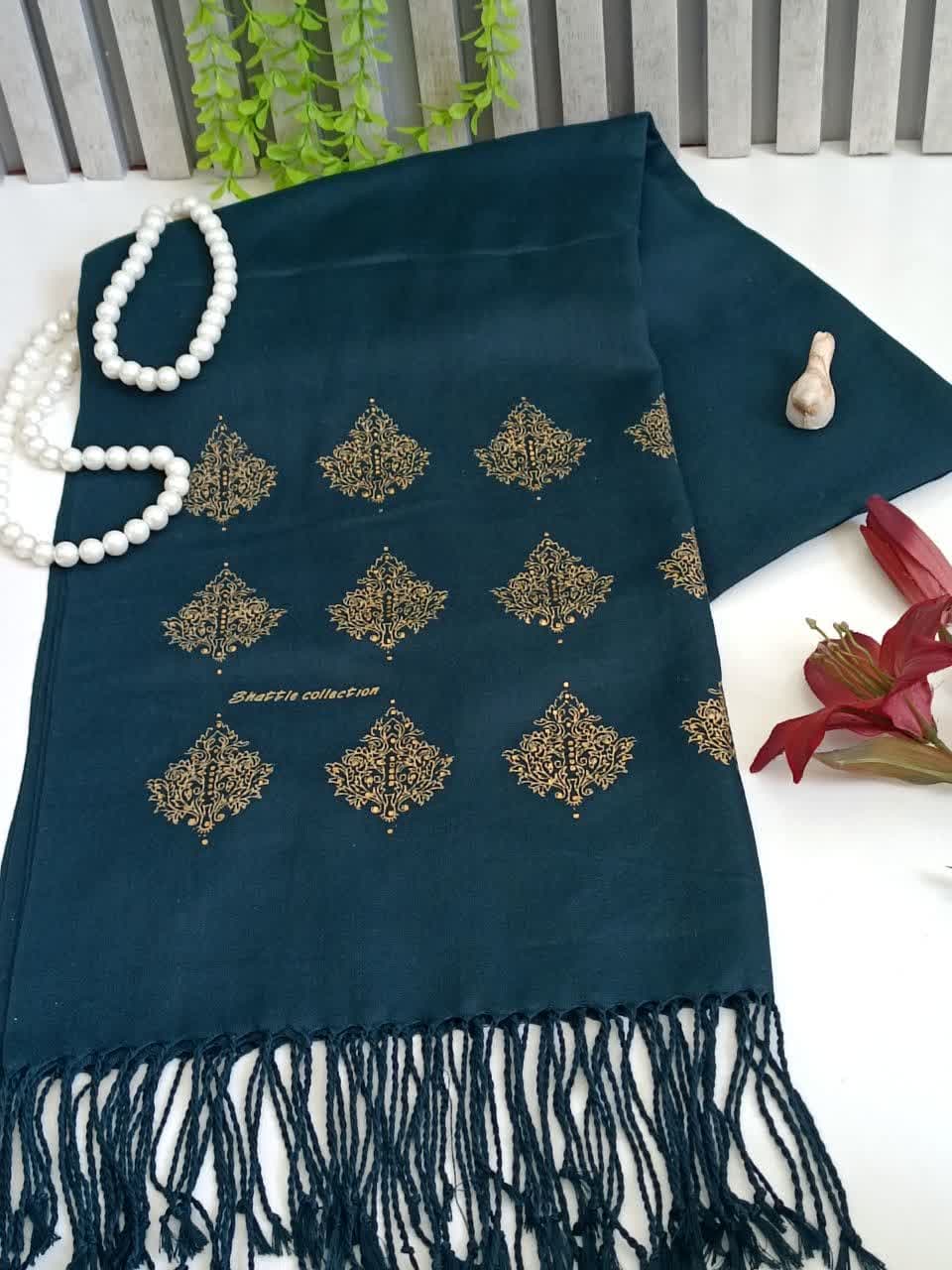 شال نخی ساده طلاکوب