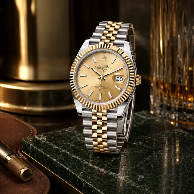رولکس Datejust 41 Yellow Rolesor استیل و طلای زرد | صفحه شامپاینی | بزل شیاردار طلای زرد و بند Jubilee دو رنگ | رفرنس 126333 — تصویر ۸