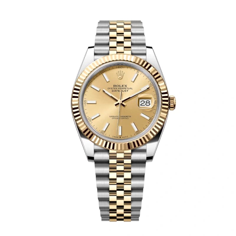 رولکس Datejust 41 Yellow Rolesor استیل و طلای زرد | صفحه شامپاینی | بزل شیاردار طلای زرد و بند Jubilee دو رنگ | رفرنس 126333