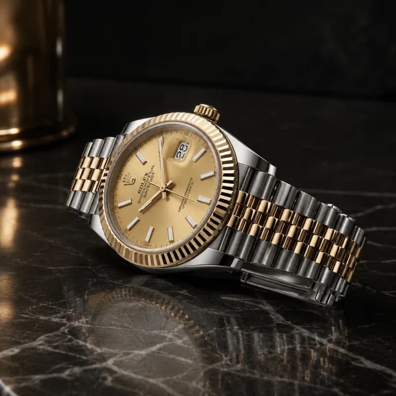 رولکس Datejust 41 Yellow Rolesor استیل و طلای زرد | صفحه شامپاینی | بزل شیاردار طلای زرد و بند Jubilee دو رنگ | رفرنس 126333 — تصویر ۵