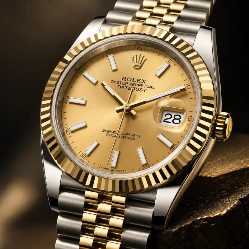 رولکس Datejust 41 Yellow Rolesor استیل و طلای زرد | صفحه شامپاینی | بزل شیاردار طلای زرد و بند Jubilee دو رنگ | رفرنس 126333 — تصویر ۴