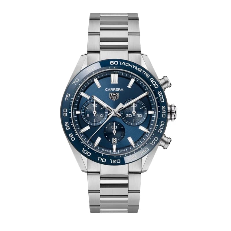 تگ هویر Carrera Chronograph Automatic 44 استیل | صفحه آبی | بزل سرامیکی آبی Tachymeter و بند استیل H-shaped | رفرنس CBN2A1A.BA0643 — تصویر ۵