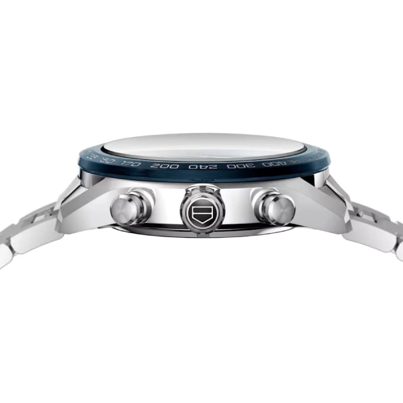 تگ هویر Carrera Chronograph Automatic 44 استیل | صفحه آبی | بزل سرامیکی آبی Tachymeter و بند استیل H-shaped | رفرنس CBN2A1A.BA0643 — تصویر ۲