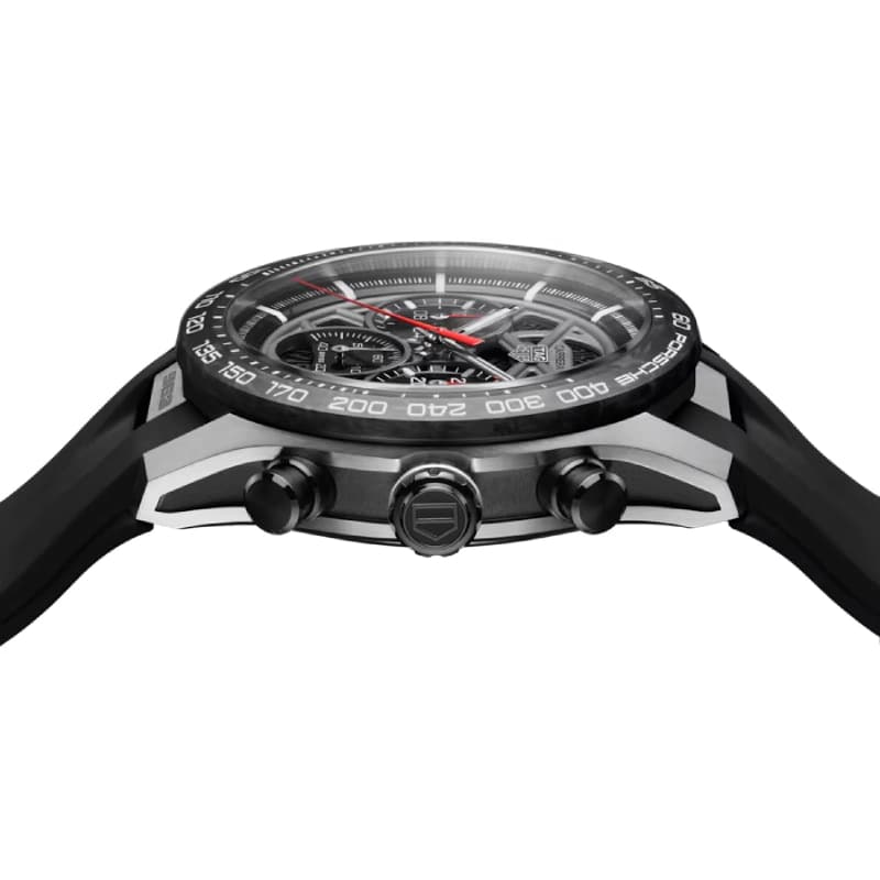 تگ هویر Carrera Chronograph x Porsche 963 Limited Edition 44 استیل | صفحه اسکلتون خاکستری | بزل کربن مشکی و بند رابر مشکی | رفرنس CBU2010.FT6267 — تصویر ۲