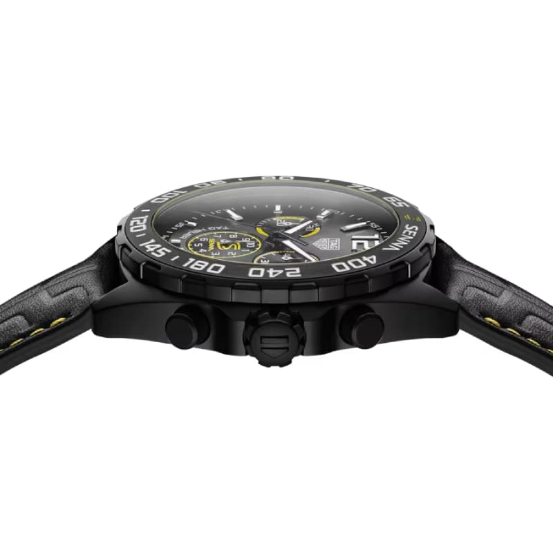 تگ هویر Formula 1 Senna Special Edition Chronograph Quartz 43 استیل با پوشش DLC مشکی | صفحه آنتراسیت با جزئیات زرد و بند چرمی مشکی | رفرنس CAZ101AJ.FC6487 — تصویر ۲