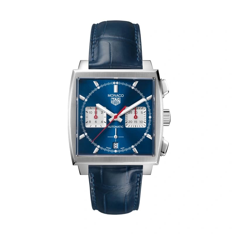 تگ هویر Monaco Chronograph 39 استیل | صفحه آبی Sunray و بند چرم تمساح آبی | رفرنس CBL2111.FC6453 — تصویر ۶