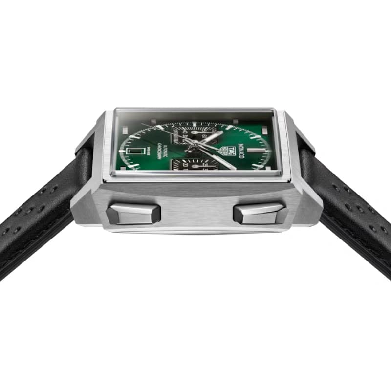 تگ هویر Monaco Chronograph Automatic 39 تیتانیوم | صفحه سبز با ساب‌دایال‌های مشکی و بند چرمی مشکی سوراخ‌دار | رفرنس CDW2180.FC8360 — تصویر ۵