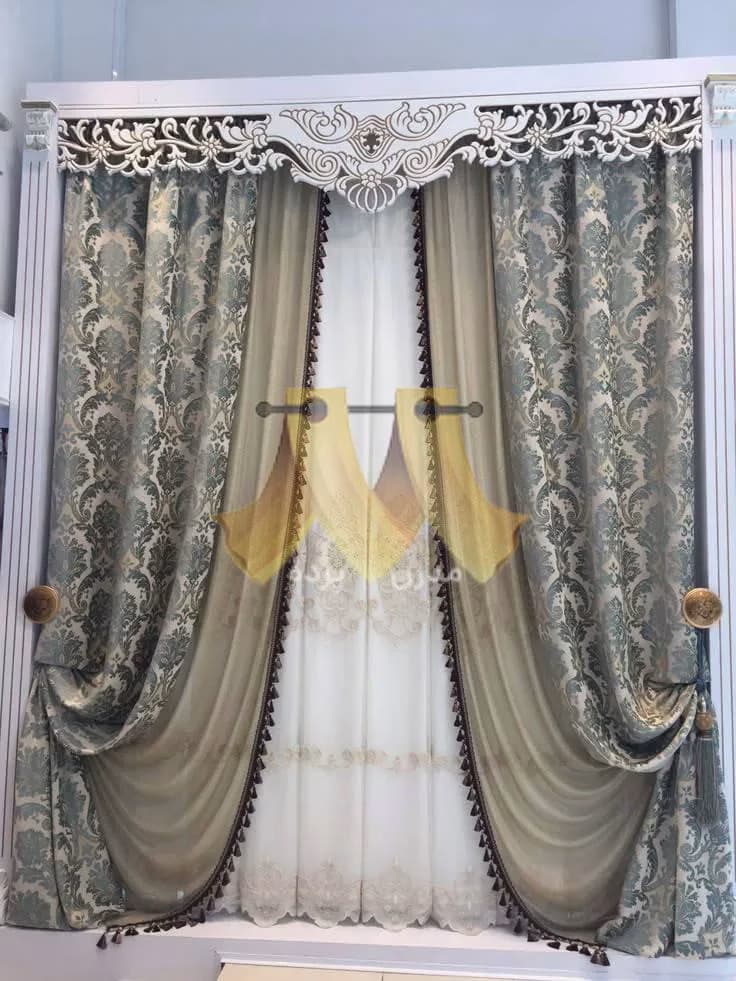 پرده کلاسیک دکور دوبل ساده با کتیبه منبت — تصویر ۳