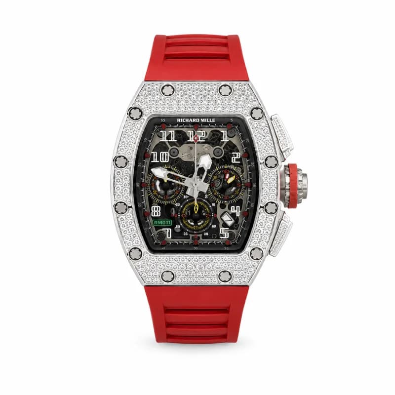 ریچارد میل RM 011 Felipe Massa Automatic Flyback Chronograph | قاب نگین‌کاری‌شده | صفحه اسکلتون و بند رابر قرمز
