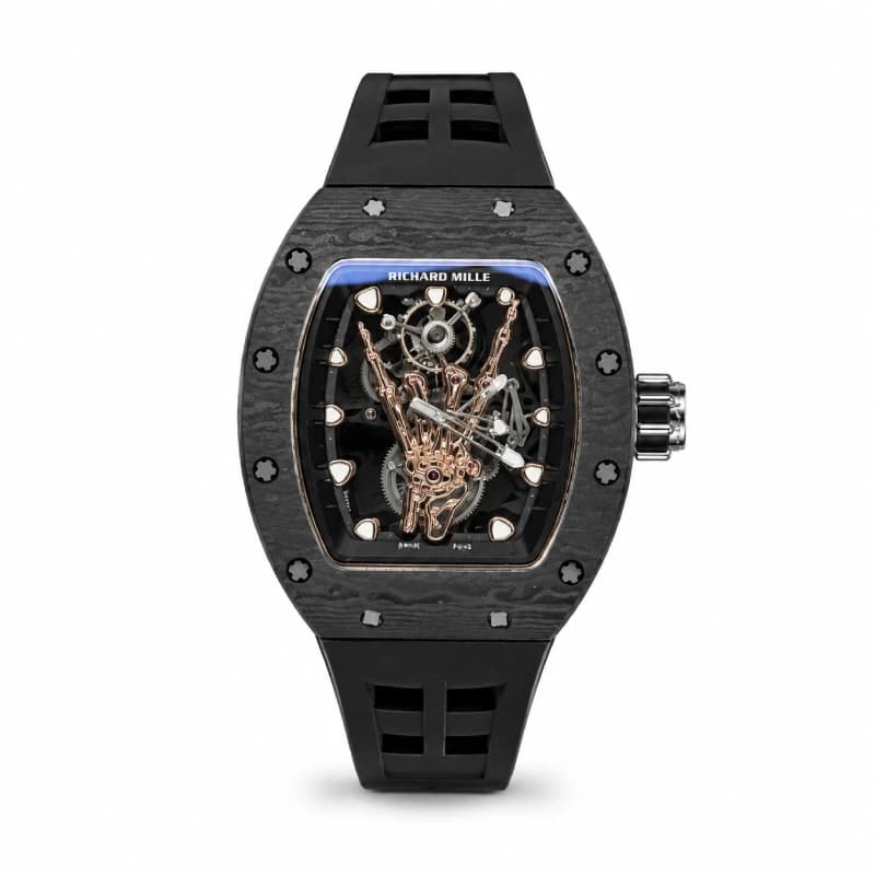 ریچارد میل RM 66 Manual Winding Flying Tourbillon | قاب Carbon TPT و تیتانیوم گرید 5 | صفحه اسکلتون با دست طلای قرمز 5N و بند رابر مشکی | رفرنس RM 66 — تصویر ۲