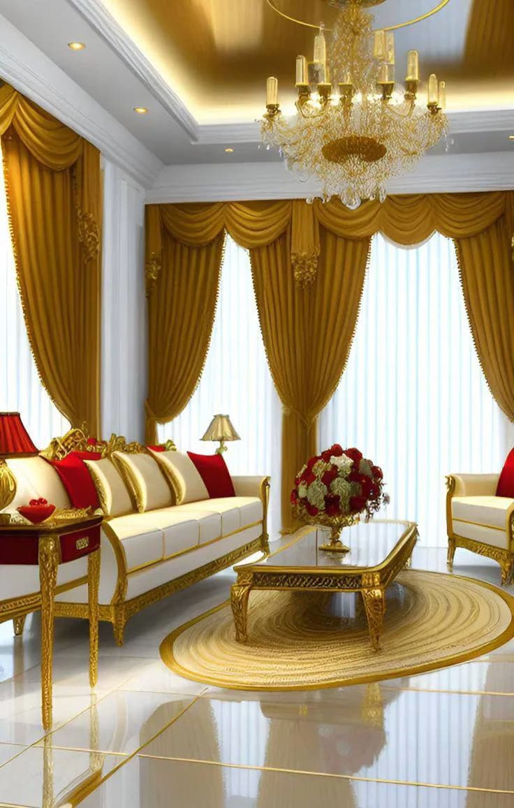 پرده کلاسیک مخمل کرم طلایی