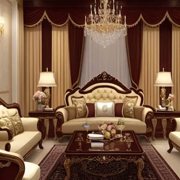 پرده کلاسیک مخمل کرم طلایی — تصویر ۲
