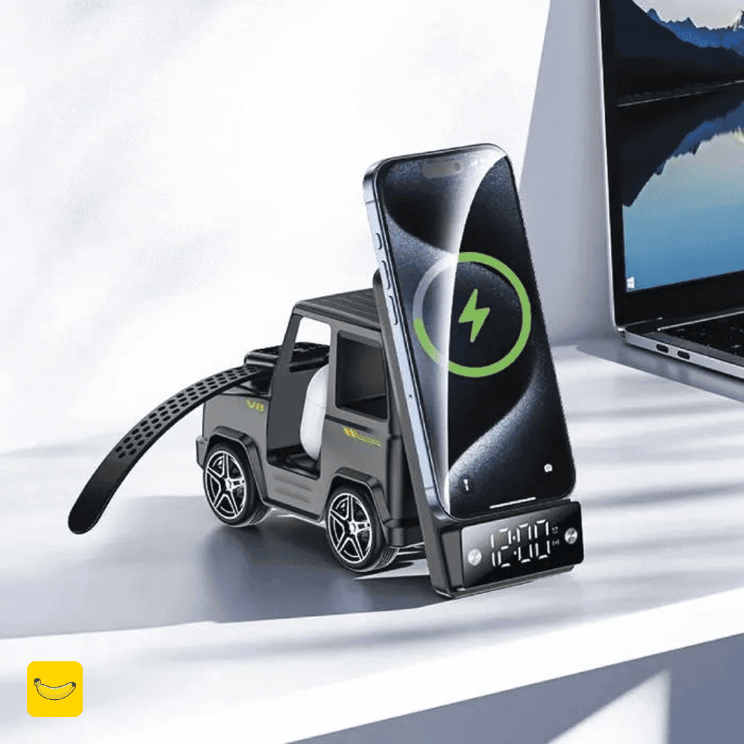 شارژر وایرلس، ساعت دیجیتال و اسپیکر بلوتوثی گرین لاین مدل G-WAG 6 in 1 — تصویر ۳