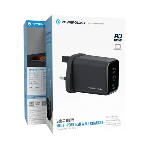 شارژر دیواری پاورولوژی 3 پورت 100 وات (Powerology Multi Port Gan Wall Charger Volt-x 100W) — تصویر ۴