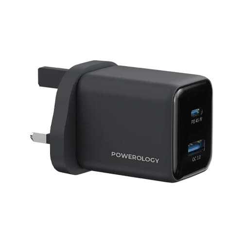شارژر دیواری 2 پورت 45 وات پاورلوژی (Powerology Dual Port Gan Wall Charger Volt-X 45W) — تصویر ۳