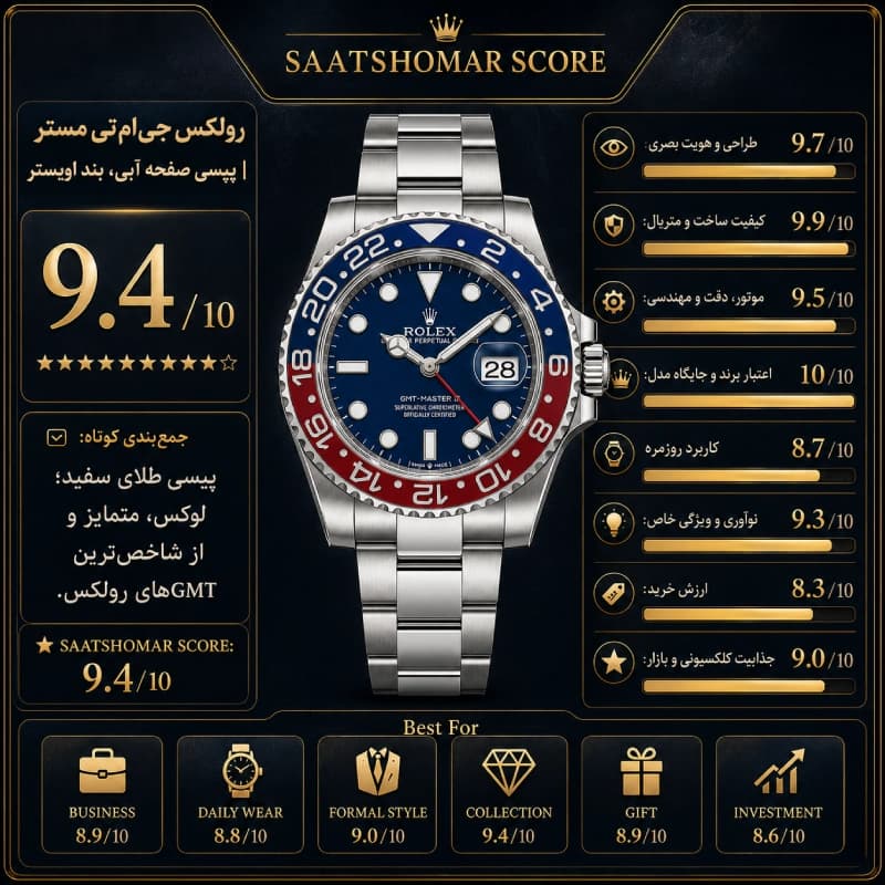 رولکس جی‌ام‌تی مستر | پپسی صفحه آبی، بند اویستر — تصویر ۶