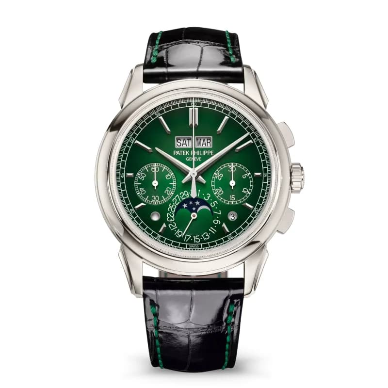 پتک فیلیپ Grand Complications Perpetual Calendar Chronograph، صفحه سبز گرادیانی و بند چرمی مشکی | رفرنس 5270P-014