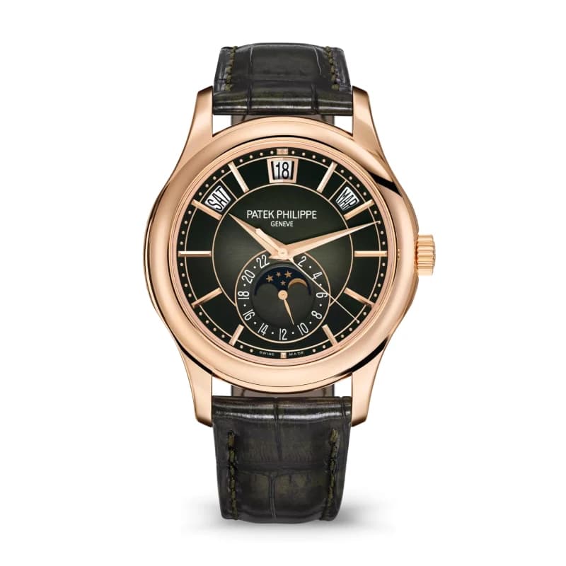 پتک فیلیپ Complications Annual Calendar Moon Phases رزگلد، صفحه سبز زیتونی گرادیانی و بند چرمی سبز | رفرنس 5205R-011 — تصویر ۲
