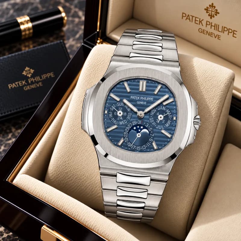 پتک فیلیپ ناتیلوس Perpetual Calendar طلای سفید، صفحه آبی و بند طلای سفید | رفرنس 5740/1G-001 — تصویر ۳