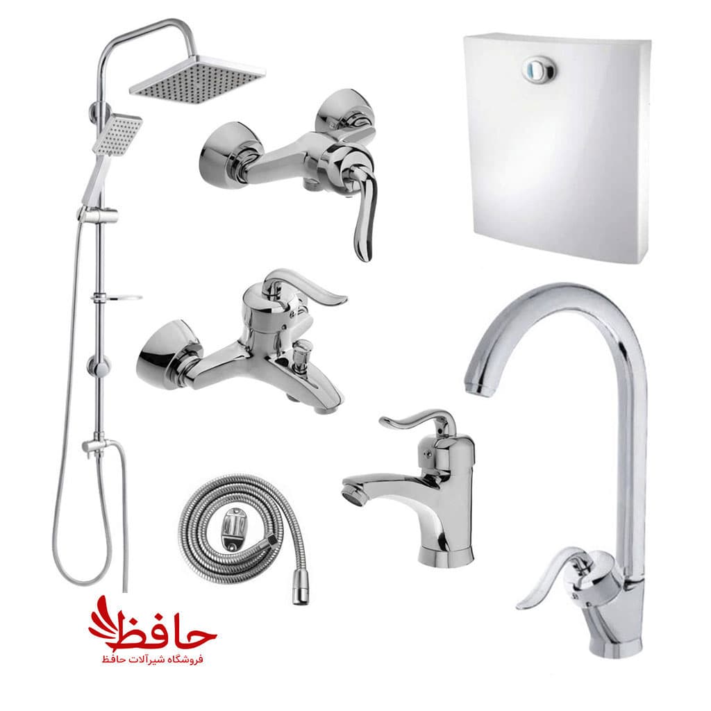 ست شیرآلات بهداشتی قاجاری پنج عددی همراه با علم دوش دوکاره — تصویر ۲