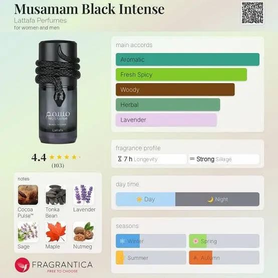 ادکلن مسمم بلک اینتنس لطافه حجم 100 میلی لیتر اورجینال | Lattafa Musamam Black Intense — تصویر ۴