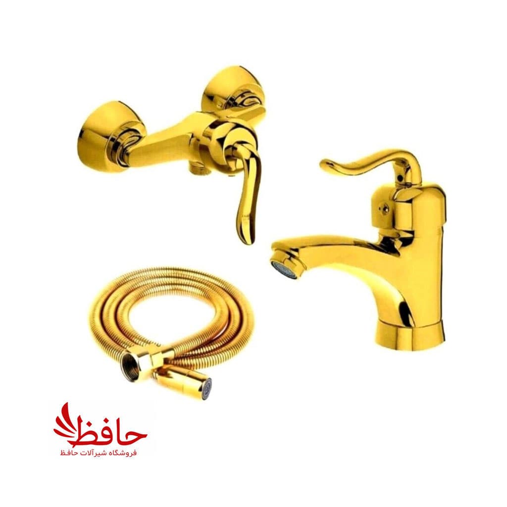 ست شیر روشویی و توالت طلایی مدل قاجاری مجموعه 3عددی