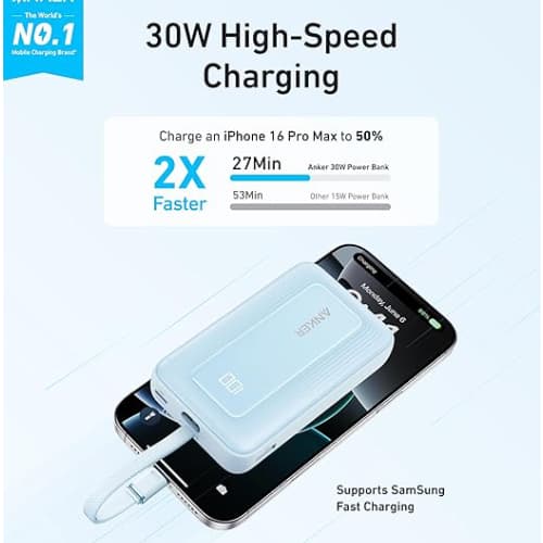 پاور بانک انکر 30 وات زولو 20000 با یک کابل متصل (Anker Zolo Power Bank 20000mAh A1689) — تصویر ۷