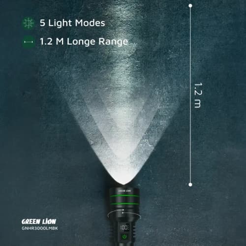 چراغ قوه گرین لاین 3000 لومن (Green Lion Hyper Ray Pro LED Torch GL-FL3) — تصویر ۸