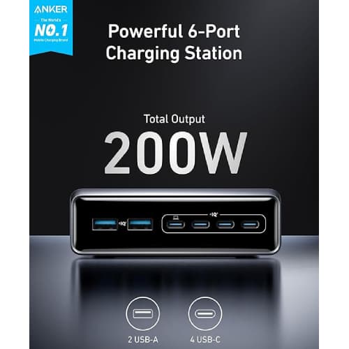 هاب شارژر رومیزی 200 وات انکر پرایم (Anker Prime GaN Charger A2683) — تصویر ۶