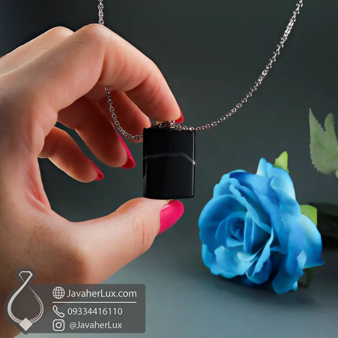گردنبند سنگ عقیق سیاه اونیکس اصل _ کد 400733 — تصویر ۶