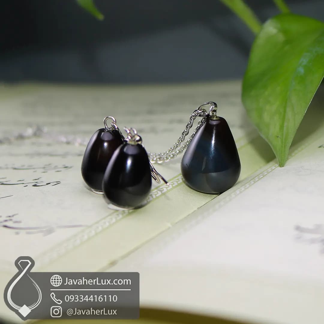 نیم ست سنگ عقیق سیاه اونیکس اصل و طبیعی مدل رفتان _ کد : 400653 — تصویر ۱۱