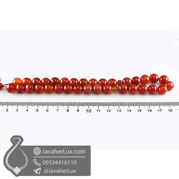 تسبیح 33 دانه عقیق قرمز تراش کروی _ کد : 500075 — تصویر ۳