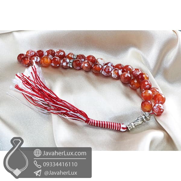 تسبیح 33 دانه عقیق برفی قرمز _ کد : 500072 — تصویر ۵