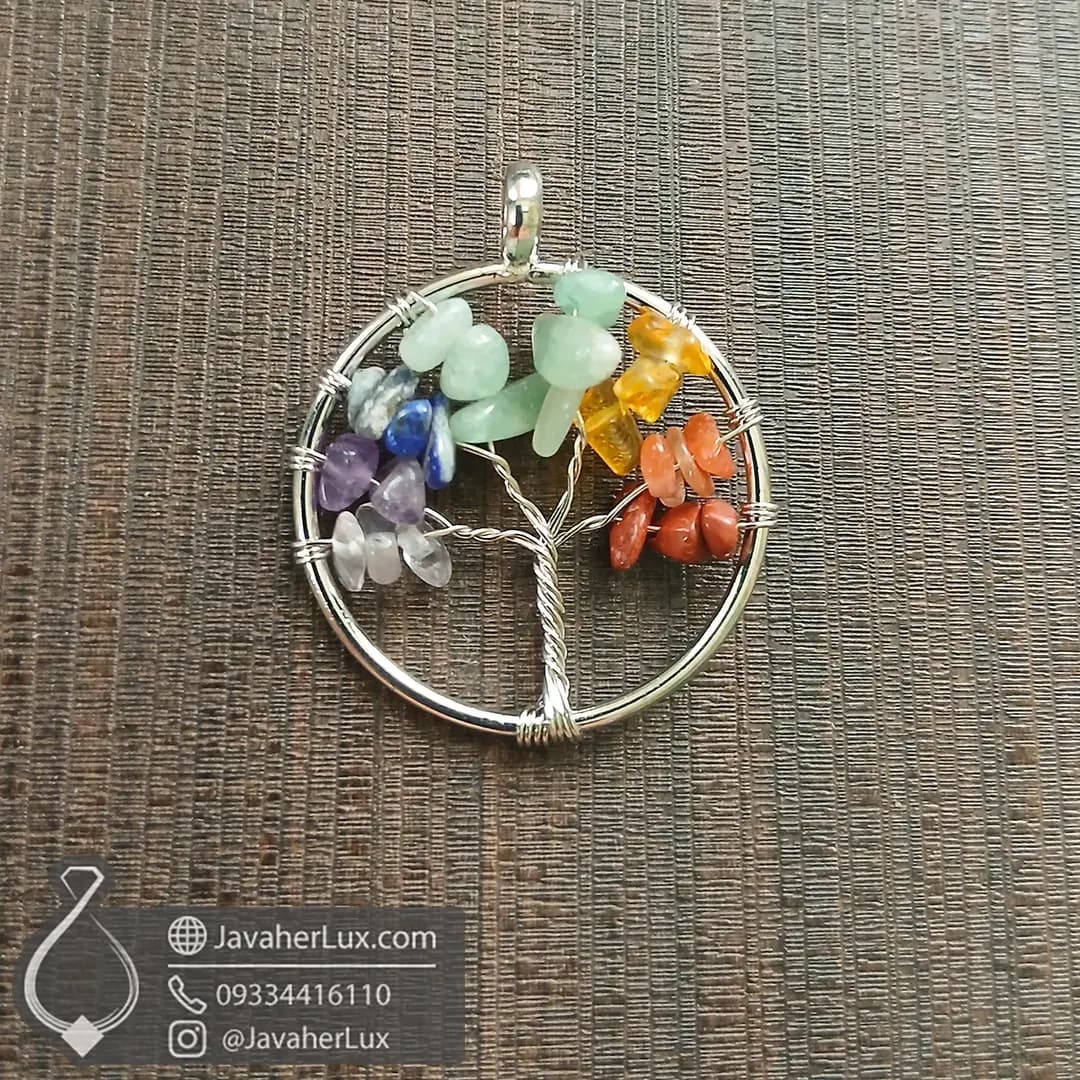 گردنبند هفت سنگ چاکرا درخت زندگی کوچک _ کد : 400633 — تصویر ۶