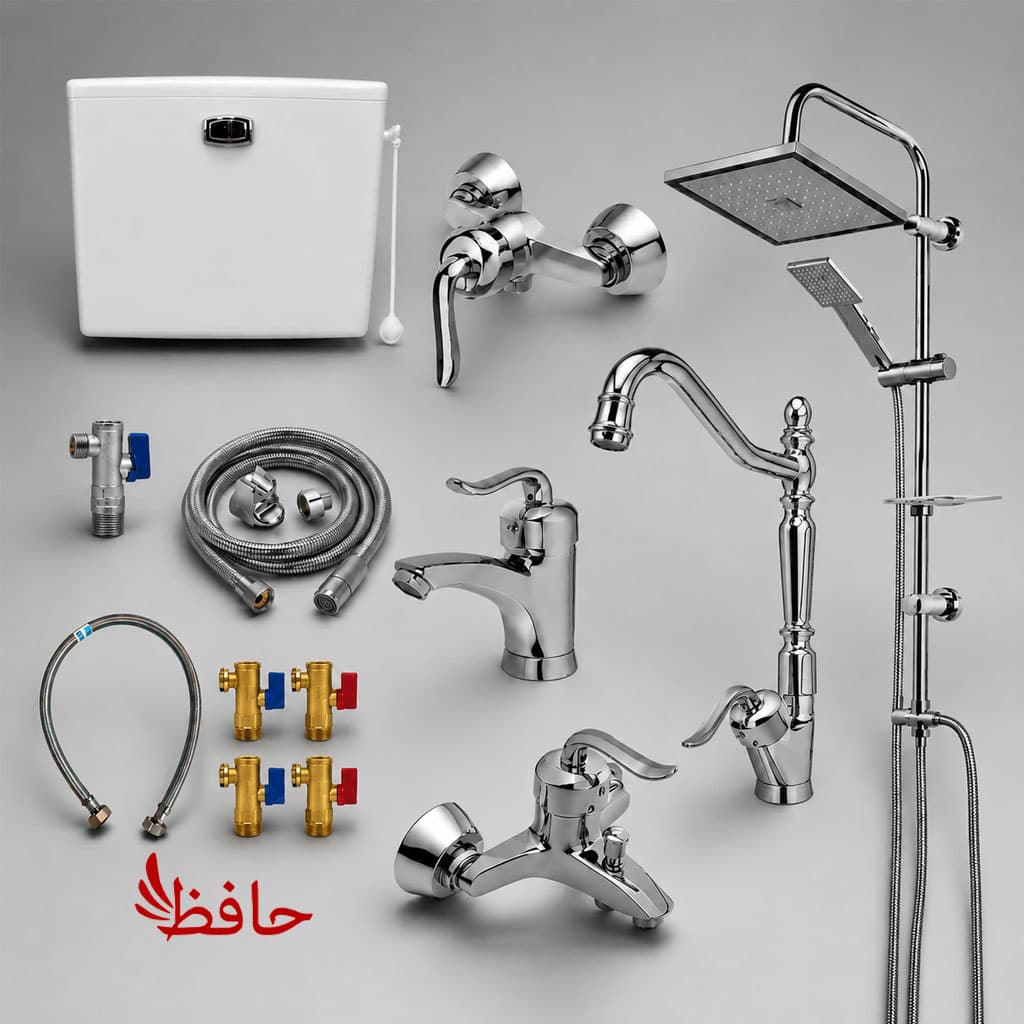 ست کامل شیرآلات قاجاری ۱۳ تکه کروم دوش دوکاره رسوب گیر — تصویر ۶