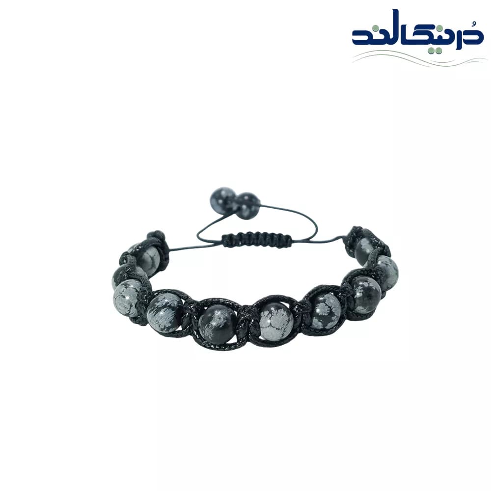 دستبند سنگی ابسیدین لکه برفی — تصویر ۲
