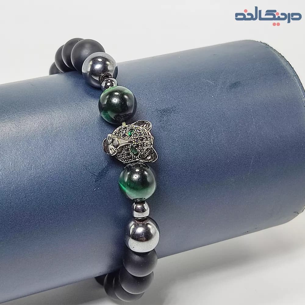 دستبند ببر سواروسکی نقره ای کد 88 + سنگ چشم ببر — تصویر ۵